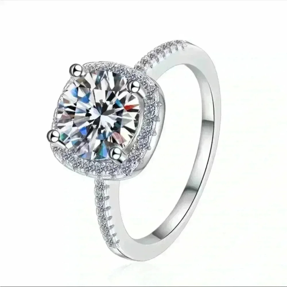 NEW 925 Sterling Silver D Color Round Moissanite Plated with 18k White Gold Ring - Picture 3 of 4